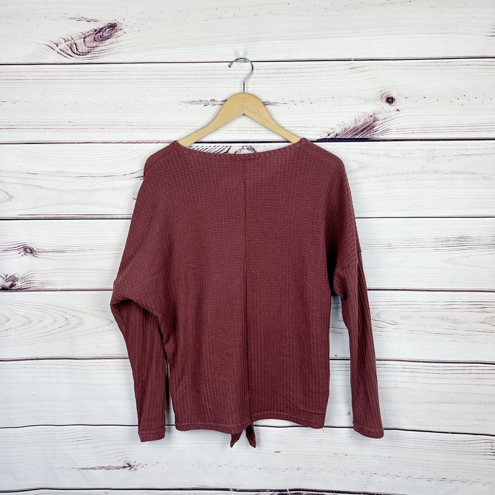 SHEIN Pink Thermal Knit Long Sleeve Tie Front Tee Sz M - Picture 3 of 4